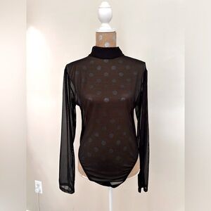 Mock Neck Sheer Mesh Long Sleeve Bodysuit